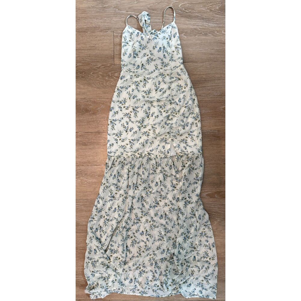 Hello Molly White/Blue Floral Maxi Dress Size XS
